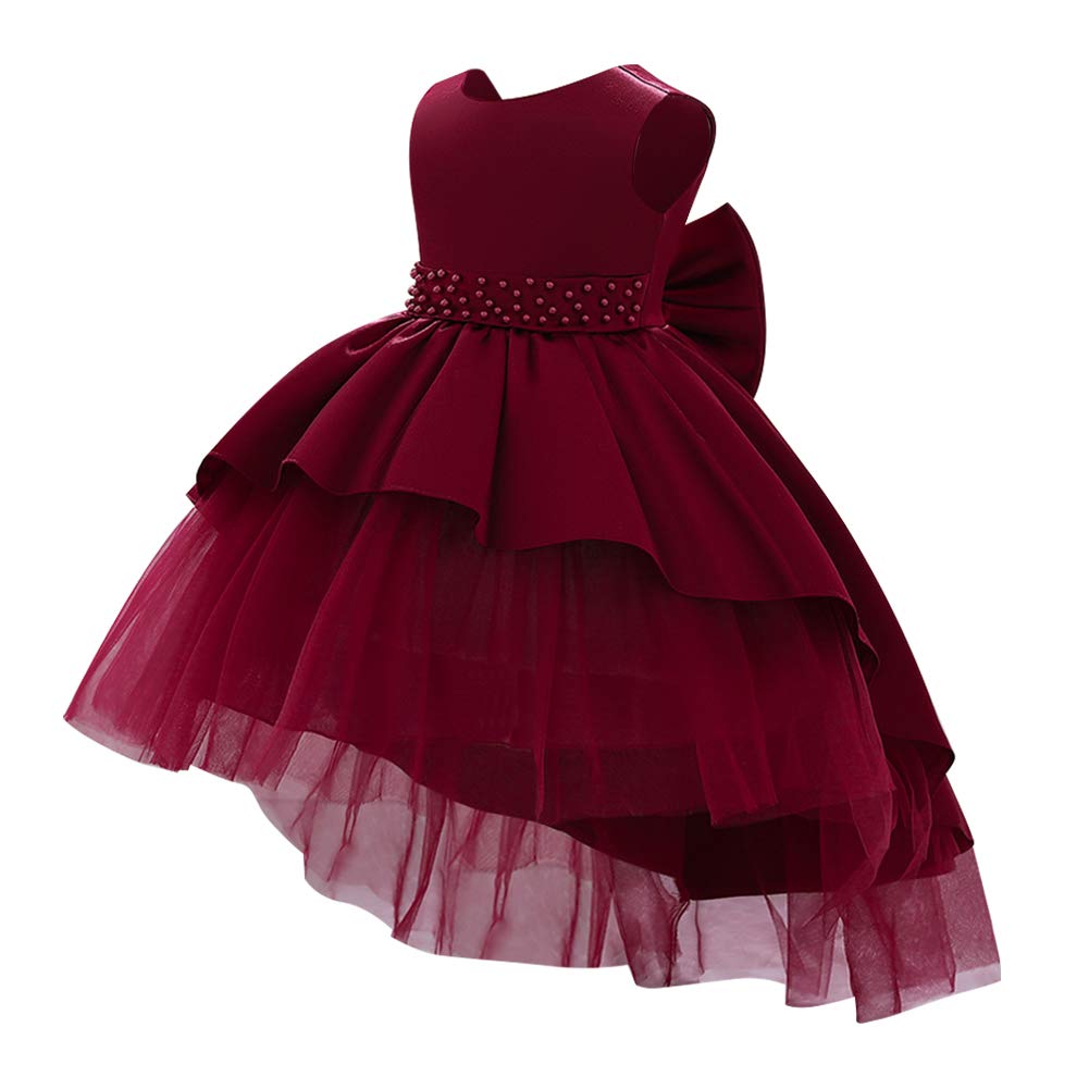 IBAKOM Bébé Filles Petits Enfants élégant sans Manches col en V Bowknot Satin Formelle fête Mariage Demoiselle d'honneur Communion baptême Princesse Robe de Bal