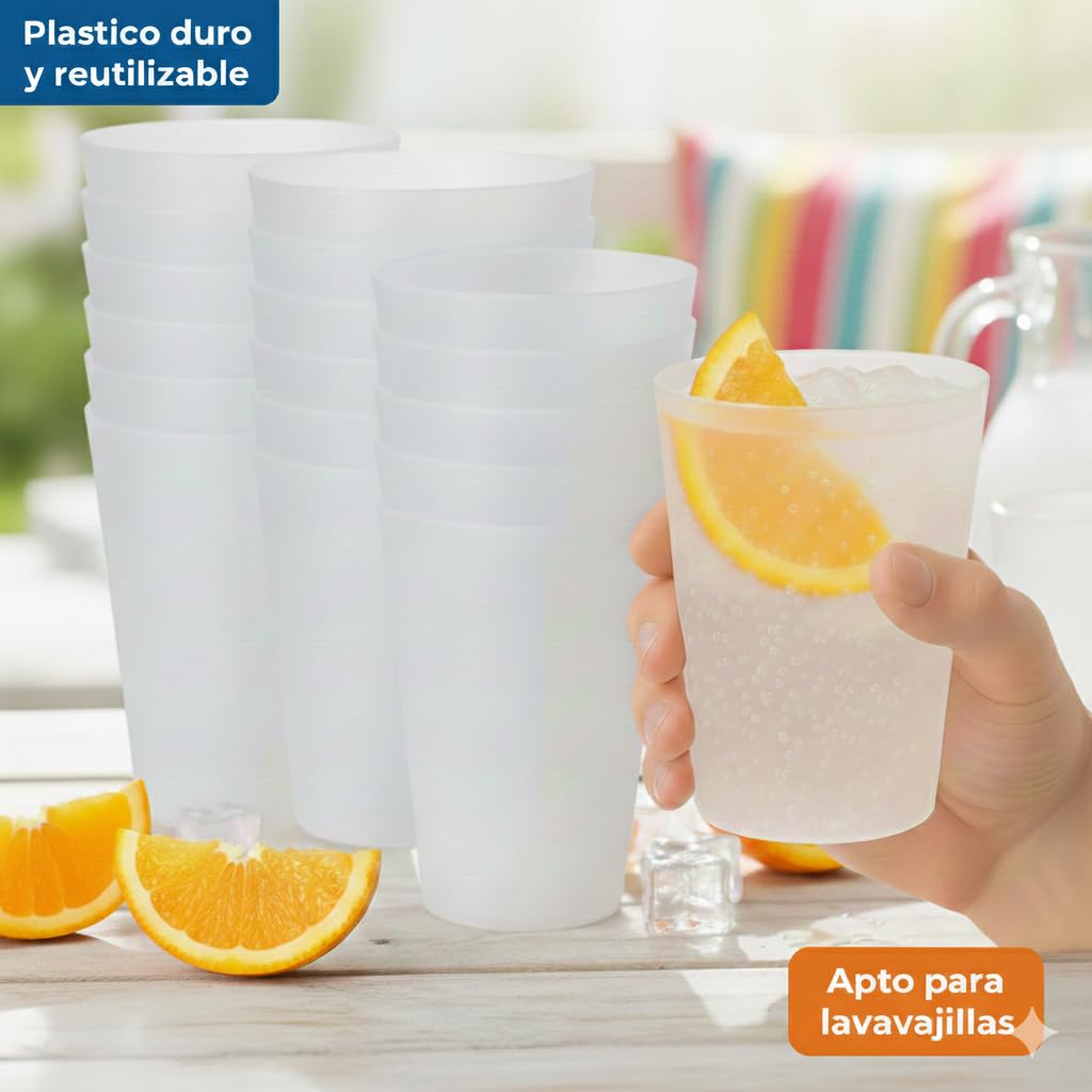 ZENIC | 25 Vasos Desechables de Plastico Duro | 480 ml | Reutilizables | Resistentes y Duraderos Aptos para lavavajillas | Ideales para Fiestas y Eventos | Sin BPA — view 3