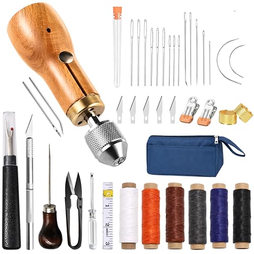 38pcs Sewing Awl kit with Bag: Portable Leather Sewing Kits with Essential Accessories and Instructions, Awl Tool Sewing Stitching for DIY Leather Repair Crafts