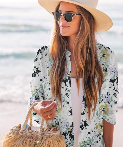 Image of Zoye Chen Women's Bikini Swimsuit Cover Up Button Down V Neck Shirts Long Sleeve Blouse Beachwear Bathing Suit