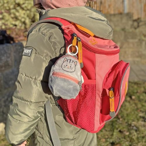 Kögler 75784 - Friends2Go, Plüsch Katze Mai im Plüsch-Rucksack, ca. 12,5 cm groß, niedliches Plüschtier im praktischen Rucksack, Grau