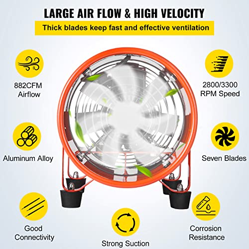 Orangea Utility Blower Fan, 8 Inches, 230W 882 Cfm High Velocity Ventilator W/ 32.8 Ft/10 M Duct Hose, Portable Ventilation Fan, Fume Extractor For Exhausting & Ventilating At Home And Job Site #TOP3