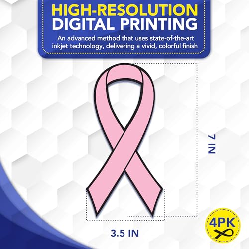 Image of Magnet Me Up Pink Ribbon Magnet 3.5 inchx7 inch Breast Cancer Awareness - 4 Pack, UV Printed Vinyl, Waterproof Car Magnetic Decal, Strong Hold, Ribbon Magnet for Car, Fridge, Crafted in USA