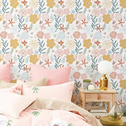Wenmer Floral Peel And Stick Wallpaper 17.71"×118"Boho Floral Wallpaper Pink Floral Contact Paper Self Adhesive Removable Wallpaper For Bathroom Cabinet Decorative thumb #1