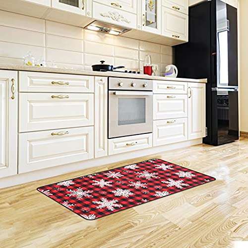 Christmas Kitchen Rug Non Slip Snowflake Buffalo Plaid Kitchen Floor Mat Cushioned Standing 20 X 40 Inch Doormats For Sink Kitchen Decor And Accessories #TOP1