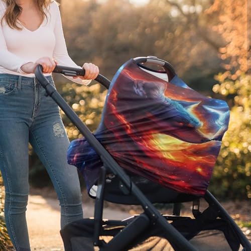Image of Youngerbaby Wolf Baby Car Seat Cover Nursing Breastfeeding Scarf Shawl Stretchy Infant Carseat Canopy for Stroller High Chair Shopping Cart Newborn Shower Gift