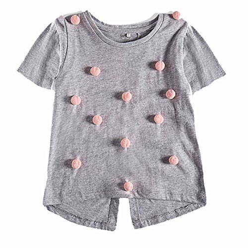 Blusa Manga Curta Pom Pom, Tip Top, Toddler Menina, Cinza Mescla, 1T