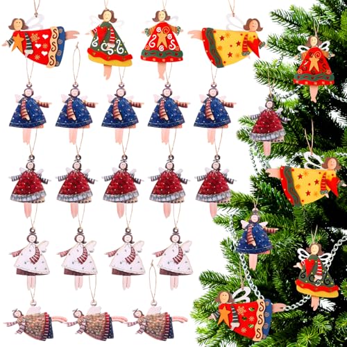 JOLCEEY 24 Stück Weihnachts Engel Anhänger Holz, Engel Anhänger...