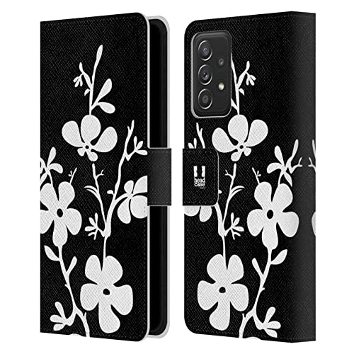 Étui Portefeuille Cuir Samsung A53 5G Housse Anti-Rayures Fleurs Cerisier Noir Blanc