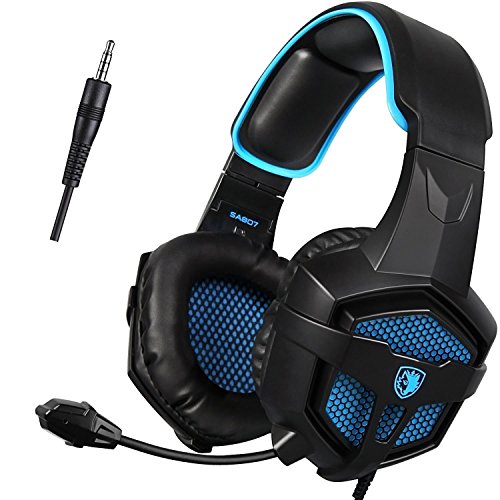 SADES SA807 Gaming Headset para PS4 / Xbox One / PC / MAC con micrófono con cancelación de ruido Auriculares intrauditivos, sonido estéreo , con control de volumen (negro y azul)