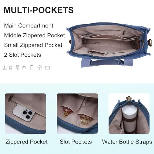 Bolso tote casual para mujer color denim miniatura 6