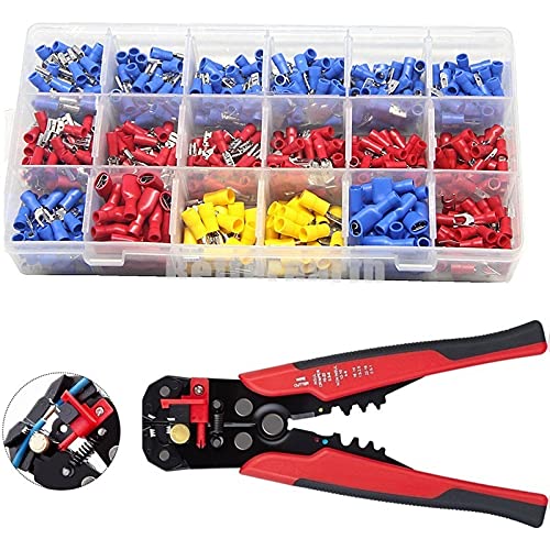 Cosse à Sertir Kit,Cosses De Fil De Cuivre 66 0PCS Mélanger les bornes de la pelle Connecteur de câble isolé Connecteur électrique Croitoir Bague à bout à bout de fourche de fourche de fourche Réglage