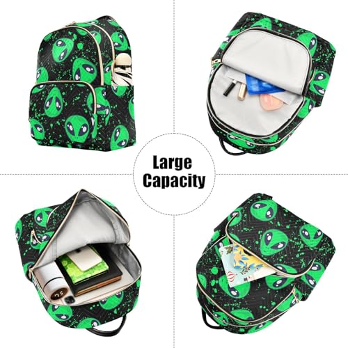 Image of Green Alien Mini Backpack Fashion Backpack Purse for Women,Handbag Shoulder Bag Casual Daypack, Ladies Gift for College Work (M)