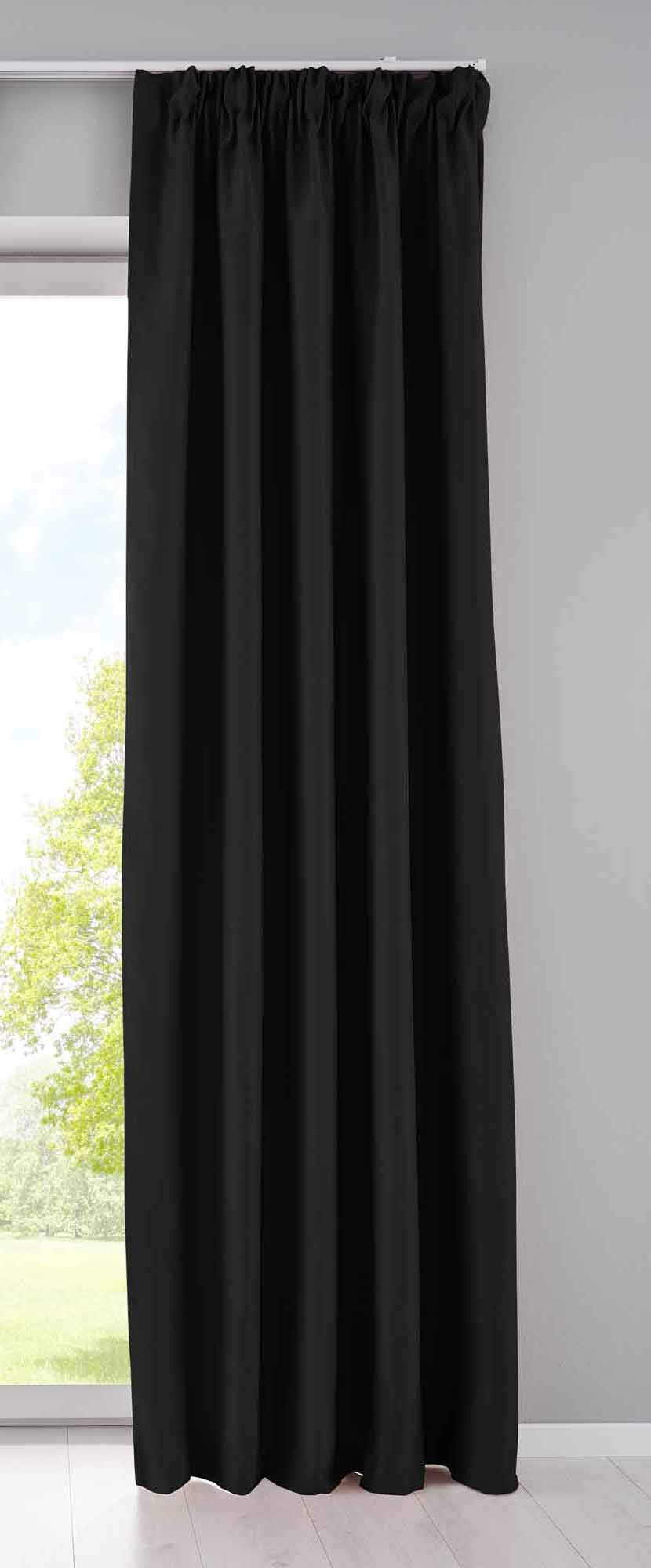 Gardinenbox Ondoorzichtig »Newyork« 202020610 Ondoorzichtige lussen zwart H x B 225 x 140 cm 1-pack thermo-gordijn verduisteringsgordijn blackout geluidsisolerend Öko-Tex plooiband vouwhouder zwart
