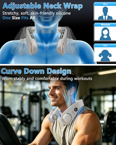 Image of Neck Fan with Cooling Plate-5 Speed&Power LED Display-24H Quiet Powerful Fans that Blow Cold Air-USB 5500mAh Bladeless Wearable Personal AC Cooler for Women,Men,Kids,Travel,Outside,Indoor Grey