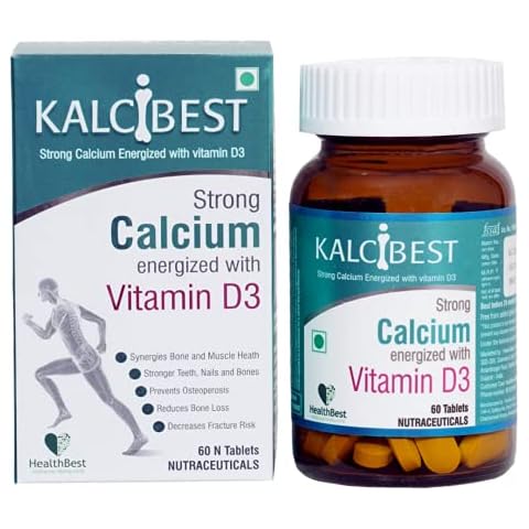 HealthBest KalciBest Calcium Tablets for Men & Women - 60 Vegan Supplement with Zinc,Magnesium, Vitamin D3 - Promotes Joint Muscle & Strengthen Bone Health Cover