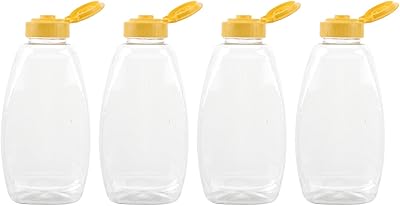 STOBAZA Empty Honey Containers 4 Pack Honey Squeeze Bottle with Flip Lids Plastic Honey Bottles 240ml Squeeze Honey Dispenser Leak-proof Honey Bottle Containers for Sauce Mustard Jam