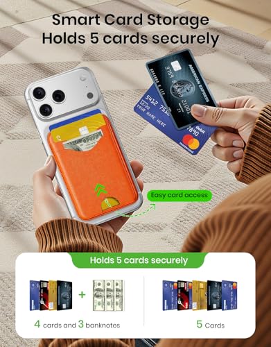 Image of Magsafe Wallet Magnetic Card Holder, Orange | Strong RFID, Leather Card Pocket, Compatible with iPhone 12 /13 /14 /15 /16 /17 Series, Not for mini