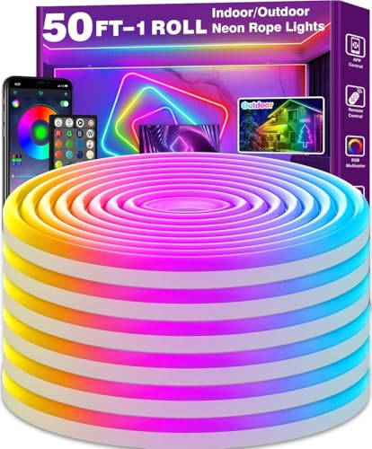 Image of AILBTON 50Ft Neon Rope Lights,Flexible Led Rope Lights Control with App /Remote,Multiple Modes RopeLights,IP65 Outdoor RGB Led Neon Lights NonWater Resistant,Music Sync Gaming Led NeonLight Strip