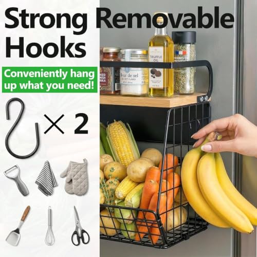 Image of Fridge Side Storage Rack Refrigerator Accessories Magnetic Shelf for Fridge with Wood Lid-1Pcs Refrigerator Side Hanger Fruit Potato Onion Storage Bins Pantry Organizer for Refrigerators
