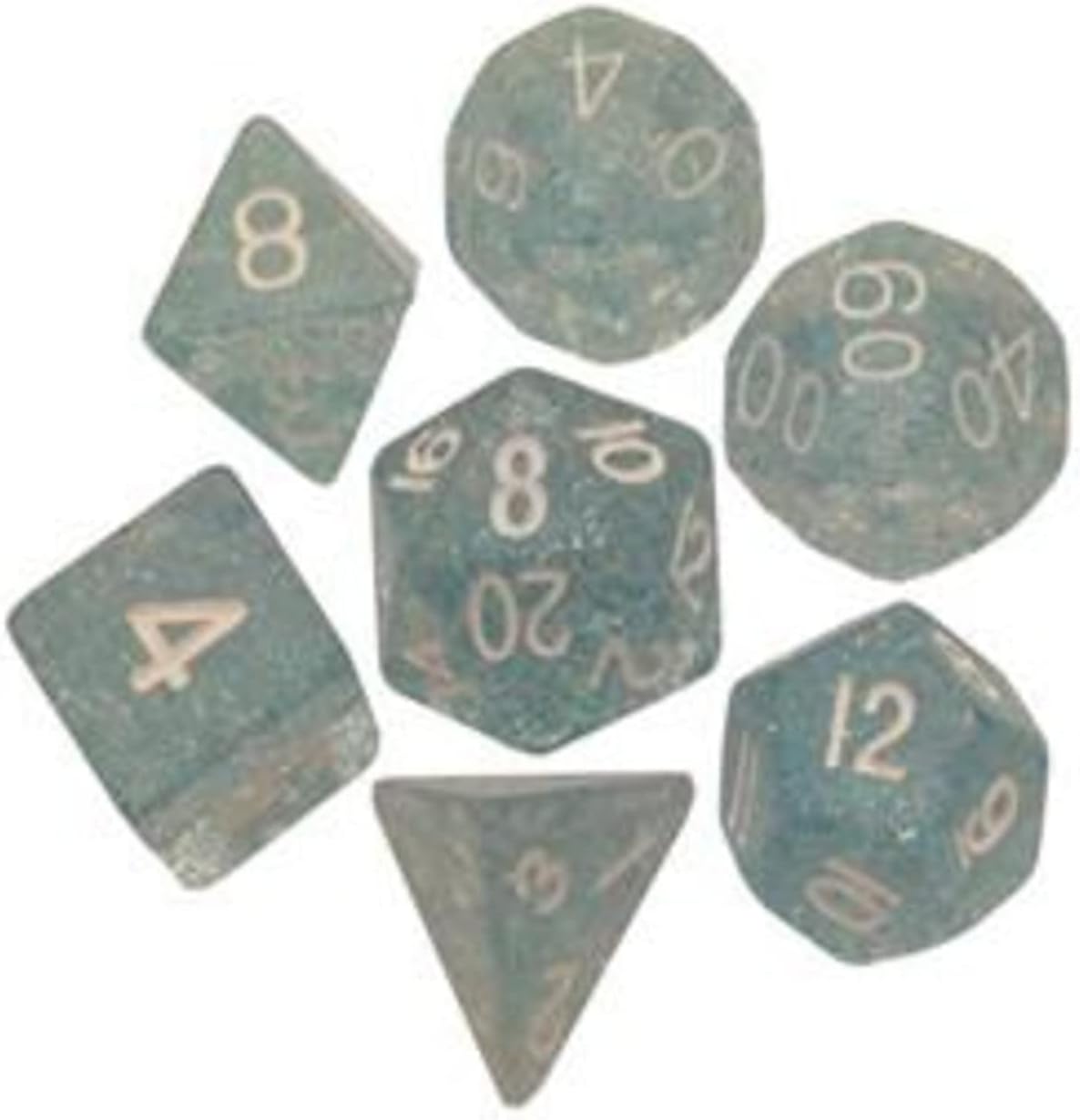 Polyhedral 7 Die Set Resin Dice: Ethereal Light Blue with White Numbers