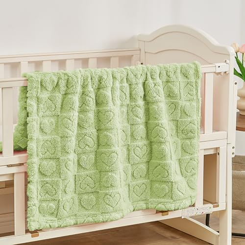 Image of Yurhap Heart Baby Blanket, Love Plush Fleece Baby Blankets for Boys Girls | Soft Sherpa Baby Boy Blankets for Infant Toddler Newborn Gifts, Fluffy Baby Essentials, For Crib Stroller, 30 inchx40 inch, Green