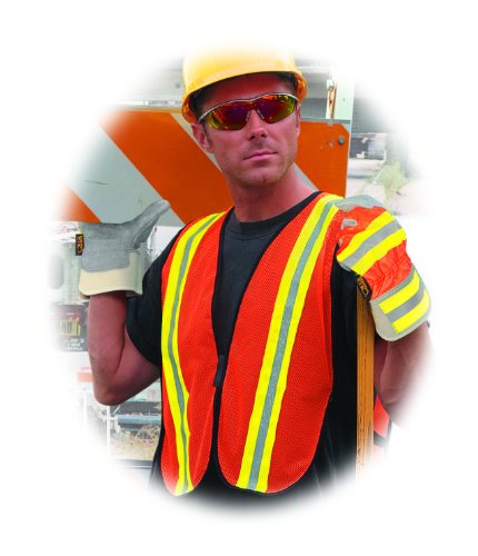 Mcr Safety V201R Polyester Mesh General Purpose Safety Vest With 2-Inch Lime/Silver Reflective Stripe, Fluorescent Orange #TOP3