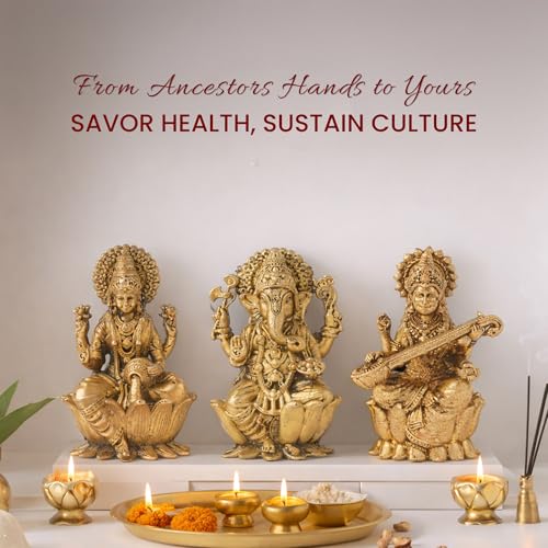 Image of Habere India-All the Cultures Fabricating India Brass Lakshmi Ganesh Saraswati Idol Set for Pooja Room | Pure Brass Lakshmi Ganesh Saraswati Murti for Home (Design07: L3 x W2 x H5 cm)