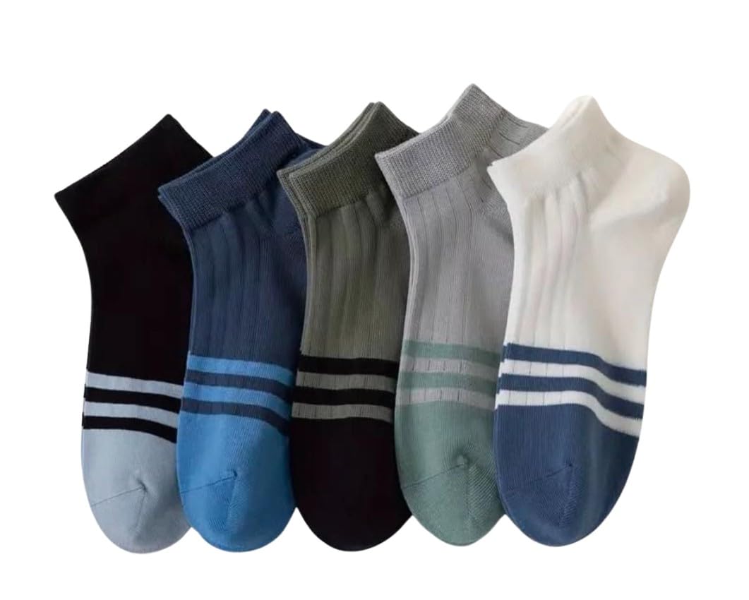 Unisex Ankle Socks, Striped Color, Ribbed Texture, 5 Pairs-image-13