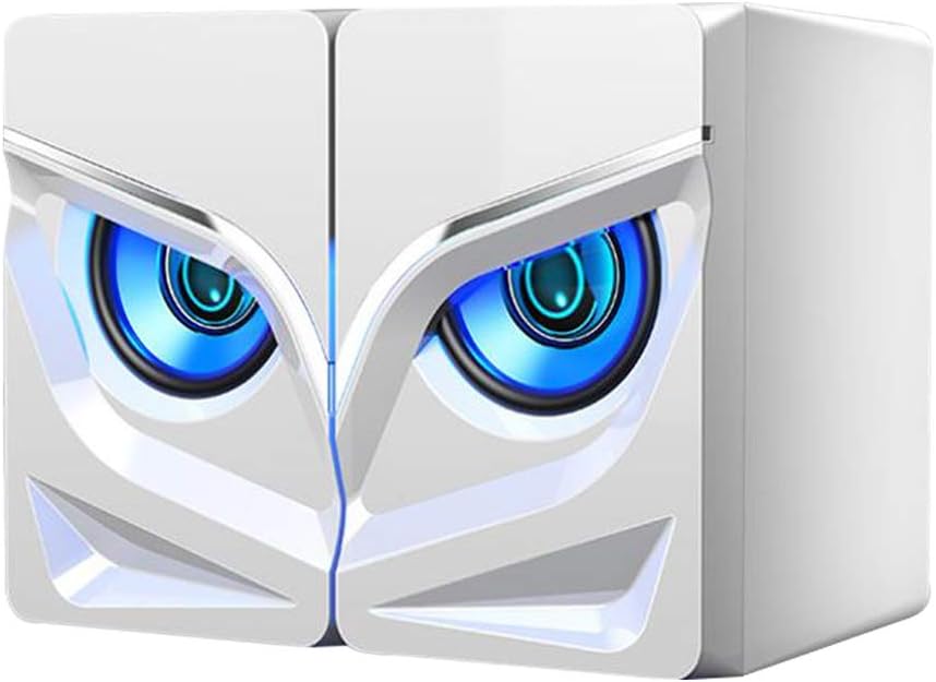 Mecela Blue LED Speaker with Sharp Eye USB Powered 3.5mm Stereo Audio for PC, MP3 Player, Laptops, Smartphone (White) : Electronics