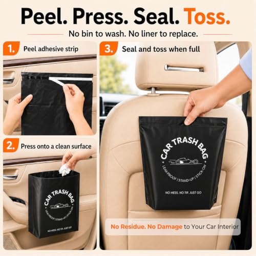 Image of Disposable Car Trash Bags, Stand-Up & Stick-On Car Trash Can Alternative