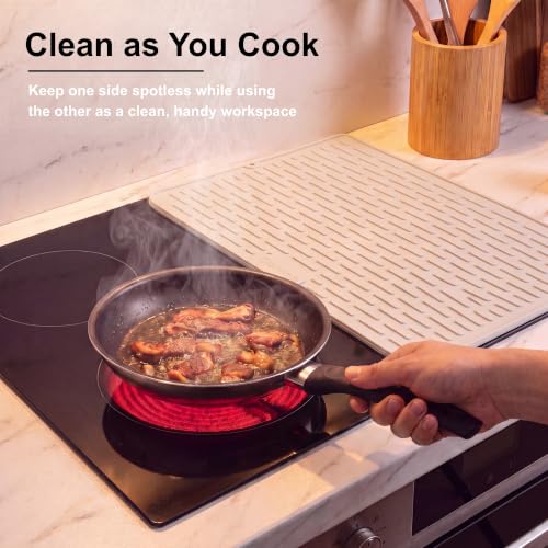 Image of Foldable Silicone Stove Top Cover - 20 inchx28 inch Stove Top Covers for Electric Stove, Glass Top Stove Cover, RV Stove Top Cover & Dish Drying Mat (Cream, 28''x20'')