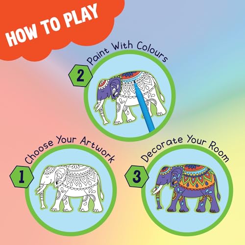 Image of SparkLPlay DIY Craft Kit for Kids Coloring Set with 6 Fridge Magnet Cutouts, 10 Color Pens. Mess Free. Gift for Kids. (Indian Art Forms)