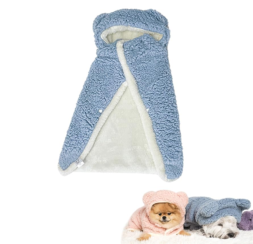 Teddy Bear Pet Cape Blanket with Hood, Polar Fleece Dog Cape Blanket Costume, Winter Dog Cape Blanketfor Dogs Cats (Blue, M: (within about 15-33 pounds))