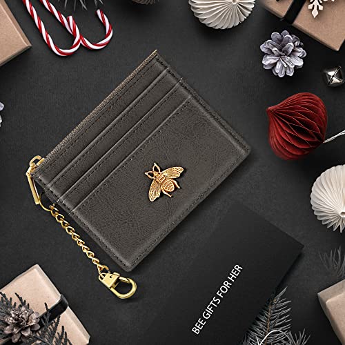 Image of SEAVILIA Card Holder Keychain Wallet for Women with ID Window RFID Coin Purse Bee Gifts Slim Minimalist Small Wallet