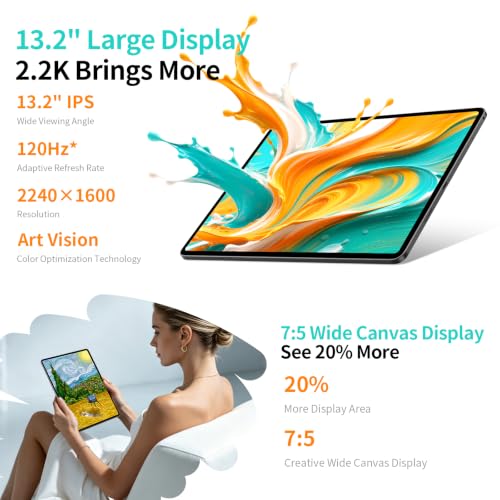 TECLAST ArtPad Tablet 13.2 Zoll 2.2K 120Hz Display, Gaming Tablets Android 16, T7300 2.2GHz Octa-Core, 10000mAh/18W PD… – Ansicht 2