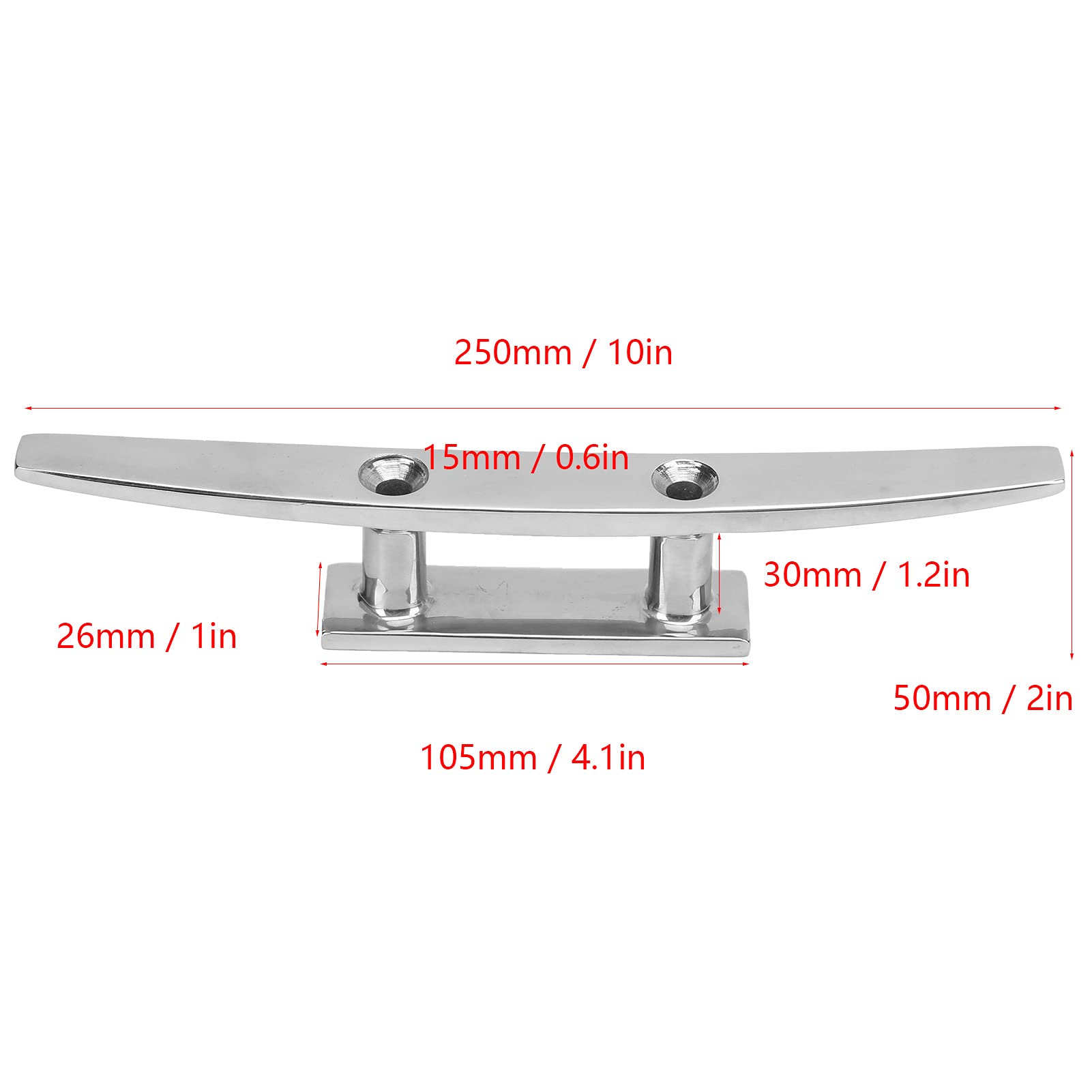10in Low Flat Dock Cleat 2 Hole Deck Rope Holder Tie Down Boat Cleat 316 Stainless Steel Open Base Boat Dock Cleats