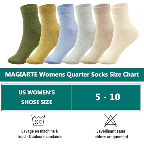 Image of MAGIARTE Womens Mini Crew Cotton Socks,6 Pairs | Anti-pilling Cotton, Casual Athletic, Quarter Calf, Moisture Wicking,Gift box packaging