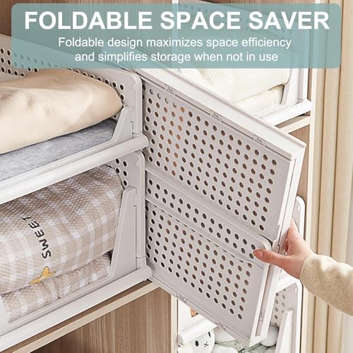 Image of JD FRESH 6 Pieces Foldable Wardrobe Organizer for Storage /Adjustable Cupboard Organiser for Clothes /Multipurpose Stackable Storage Rack /Polypropylene Sliding Drawer Basket /Shirt Stacker (White)