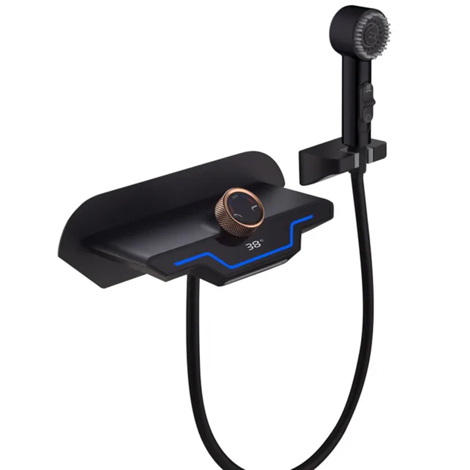 SWENEEN Led Display Shower System With Wall Mounted Bathtub Faucet And Handheld Spray 3 Functions Mixer Faucet For Shower Combo Set,Black