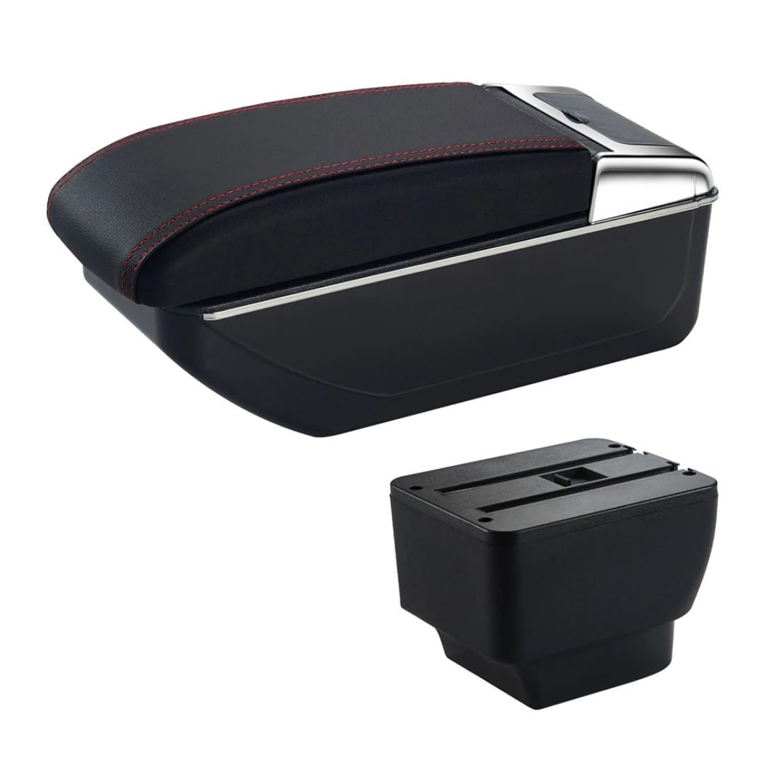 Toiumops Armrest for Mazda 2, Car Armrest Box Center Console Store Box(A1 Red Line No USB)