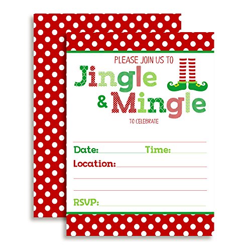 Jingle And Mingle Christmas Holiday Party Invitations, 20 5"X7" Fill In Cards With Twenty White Envelopes By Amandacreation #TOP21