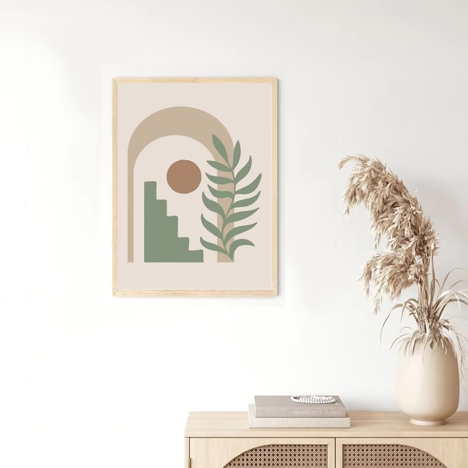 Affiche abstraite feuille verte et soleil pour relooker un mur vide
