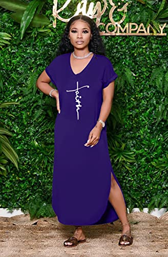 Image of Women Summer V Neck Loose Side Split Maxi Dresses with Pocket