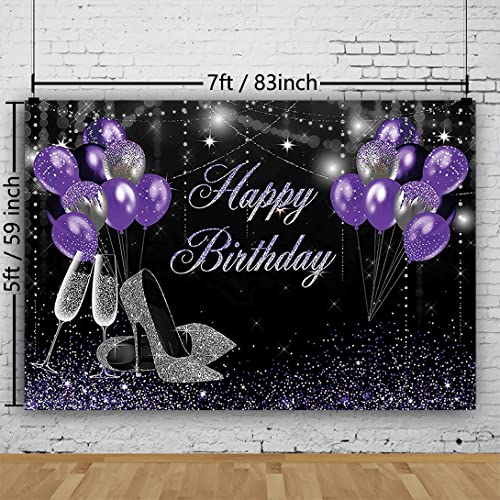 Fondo fotográfico cumpleaños 7x5ft morado y negro miniatura 3