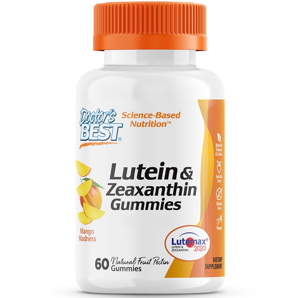 Doctor's Best, Lutein & Zeaxanthin Gummies, 10mg, 60 Gommes végétaliennes, Testé en Laboratoire, Hautement Dosées, Sans Gluten, Sans Soja, Végétariennes