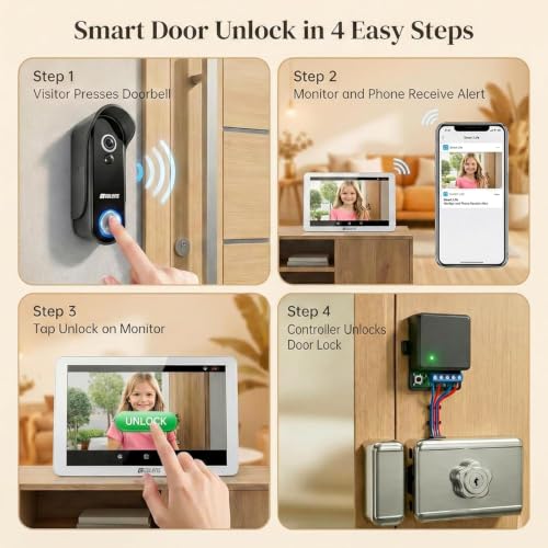 Image of Golens Premium Video Doorbell Camera for Homes & Villas, 8 inch Touchscreen Monitor, 1080P HD Smart Video Doorbell, 300m Wireless Range, Works Without Internet, 5000mAh Battery, WiFi App Control DB01