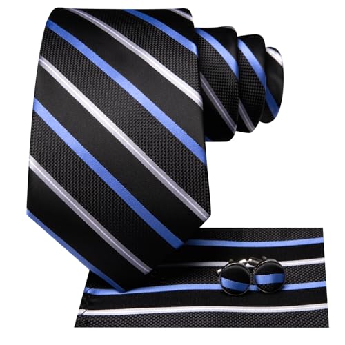 Image of Hi-Tie Silk Ties for Men Plaid Paisley Striped Necktie Pocket Square Cufflinks Set Formal Business
