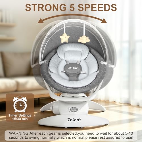 Image of 3-in-1 Baby Swing for Infants with Motion Detection, Infant Swing with 5 Speeds & 3 Swing Modes, 12 Melodies, Electric Swing for Baby, Indoor & Outdoor Use, Up to 25 lbs, Gray