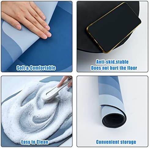 Kikuo Absorbent Bath Mat, Bathroom Floor Mat Non-Slip Silicone Base, Soft Oval Bath Mat, Washable Absorbent Floor Mat(Blue, 40x60cm)